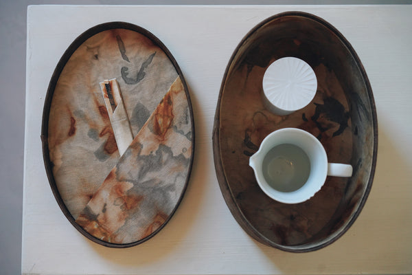 Keiko Murakami - Hand-dyed persimmon & rust dyed oval tea box storage