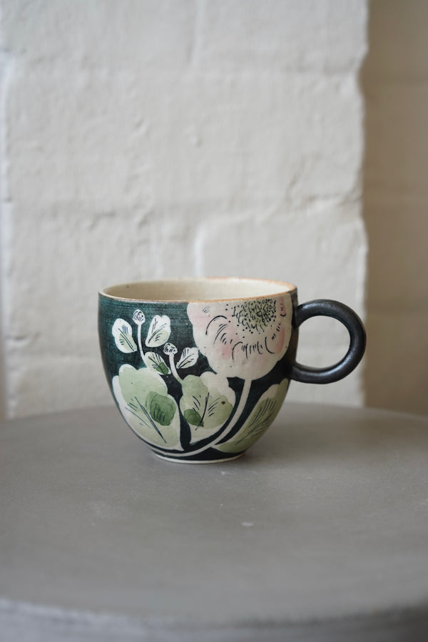 Momoko Otani - Black Pink Chrysanthemum Flower Mug (OM19) LAST ONE