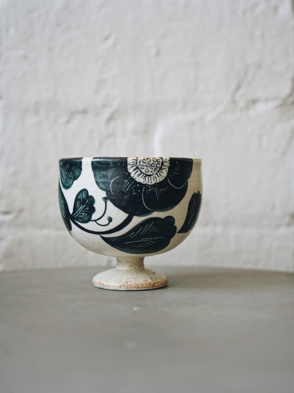 Momoko Otani - Black Flower Compote Footed Cup (OM23)