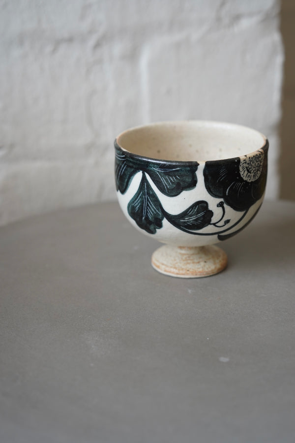 Momoko Otani - Black Flower Compote Footed Cup (OM23)