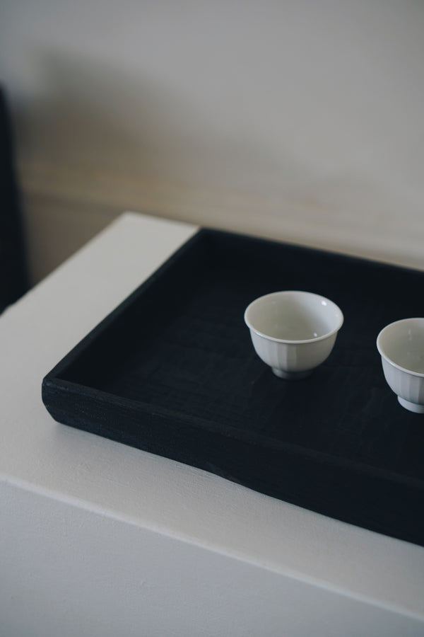 Keiichi Murakami - K-11 Black lacquered hand-carved wooden tray in Japanese chestnut