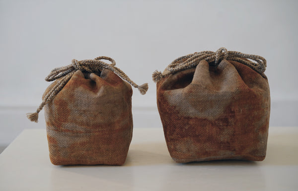 Keiko Murakami - Hand-dyed persimmon & rust dyed linen pouches