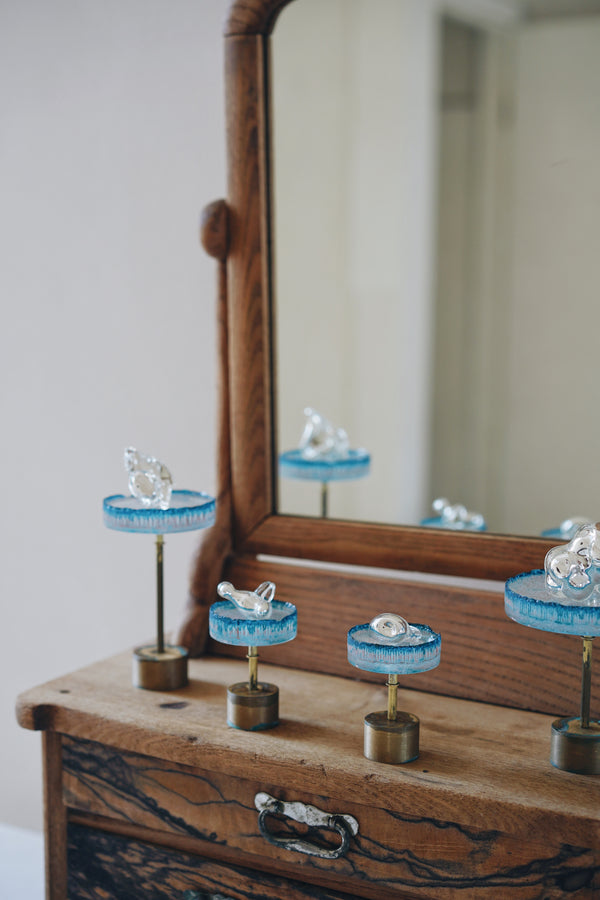 Nobuko Soda - Blue Glass Jewellery Stands with Brass Base