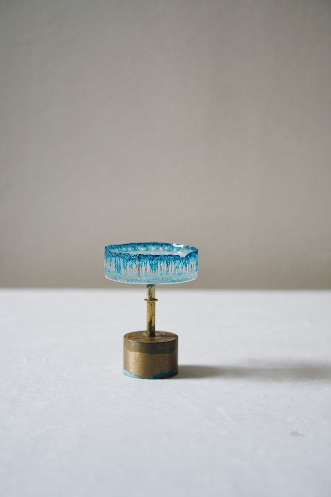 Nobuko Soda - Blue Glass Jewellery Stands with Brass Base