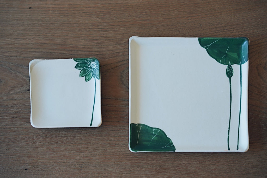 Momoko Otani - Green Lotus Square Plates (LAST ONE)