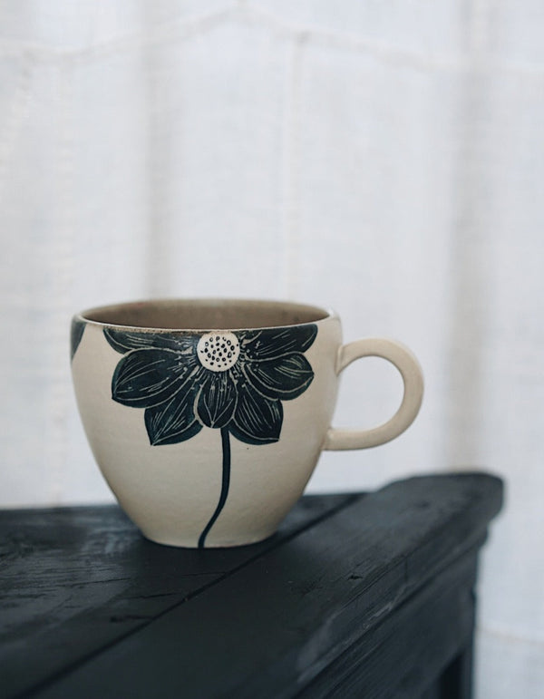 Momoko Otani - Black Lotus Flower Mug (LAST ONE)