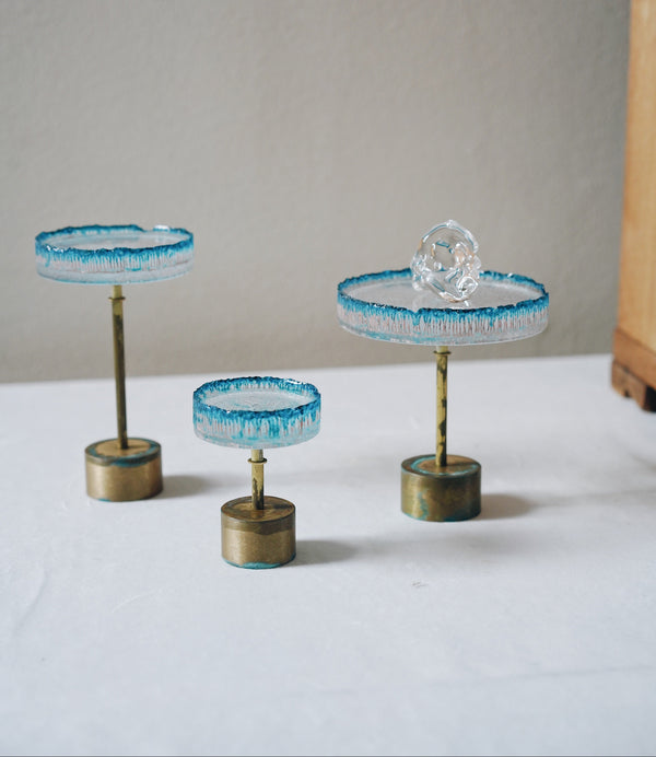 Nobuko Soda - Blue Glass Jewellery Stands with Brass Base