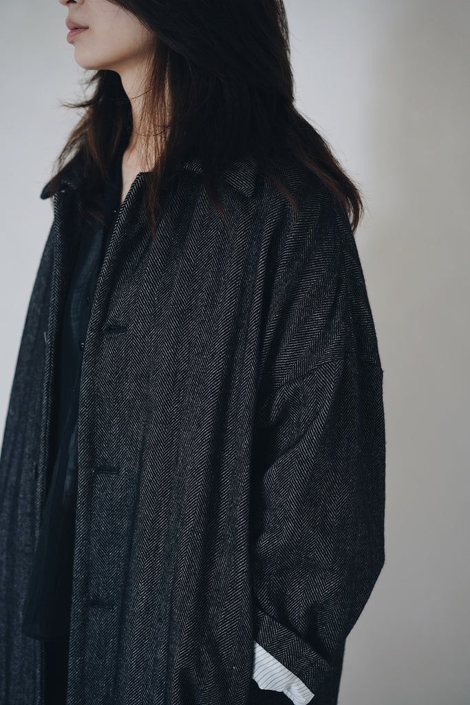 suzuki takayuki - Linen and Wool Herringbone Topper Coat ⅠI (LAST ONE)