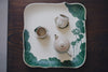 Momoko Otani - Green Lotus Flower Sqaure Plate/Tray with Hand-carved Decorative Edges (OM35)