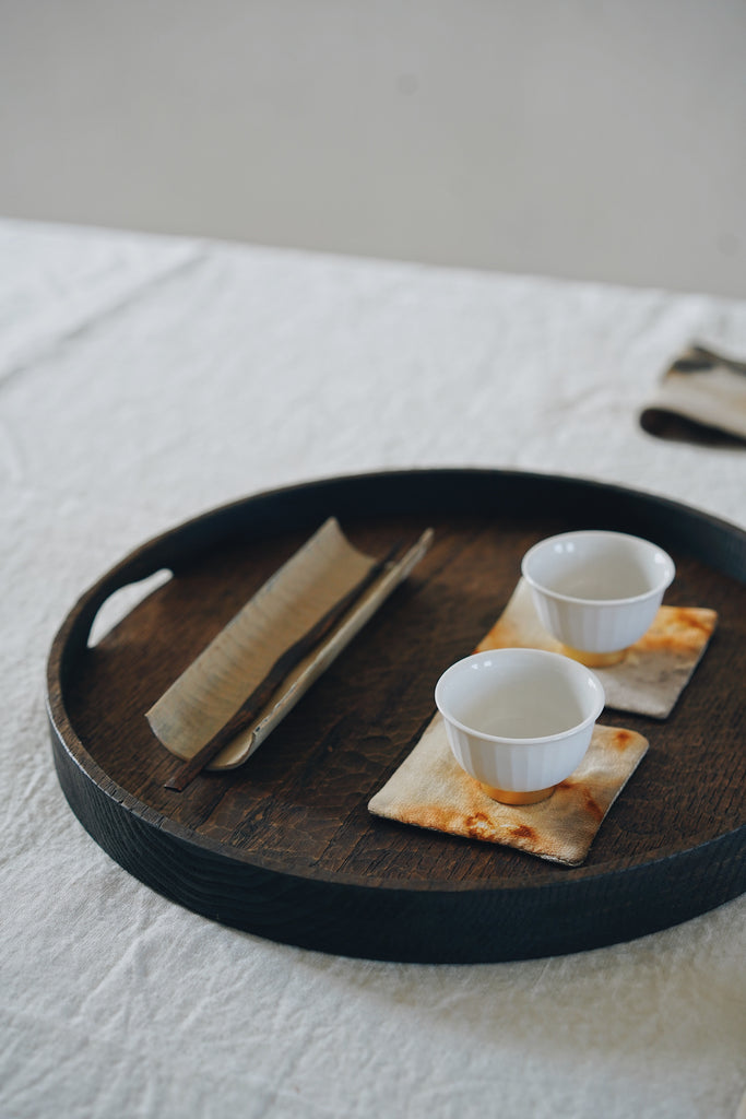 Keiichi Murakami - #3 Black lacquered round wooden tray in Japanese walnut