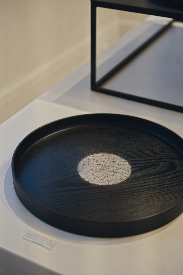 Junko Yashiro - Round wooden tray with tin lacquered motif