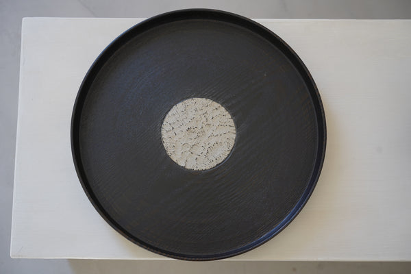 Junko Yashiro - Round wooden tray with tin lacquered motif