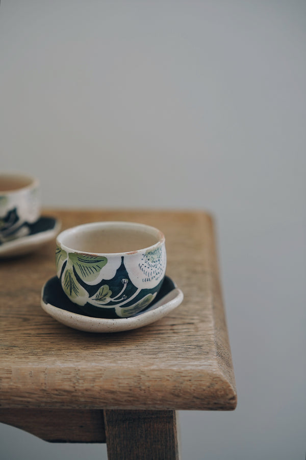 Momoko Otani - Black Pink Chrysanthemum Flower Tea Cup and Tea Cup Set (OM5)